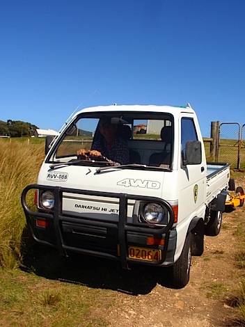 Tim stuffed into the truck