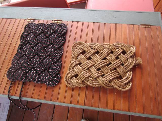 Woven rope mats made on a frame 5 nails on top and bottom and 4 on sides